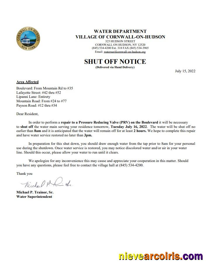 USA New York Cornwall-on-Hudson water utility bill